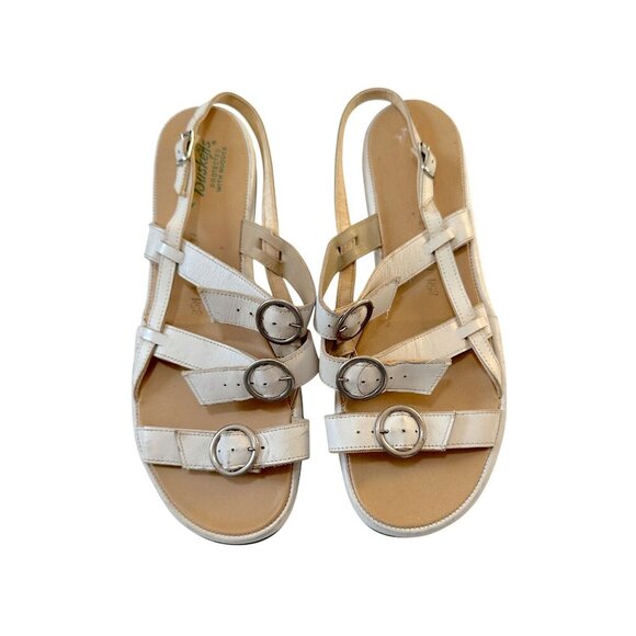 Vintage 1950s Buskens Leather Strappy Sandals White Buckle Gladiator Style 8.5N - Picture 5 of 10